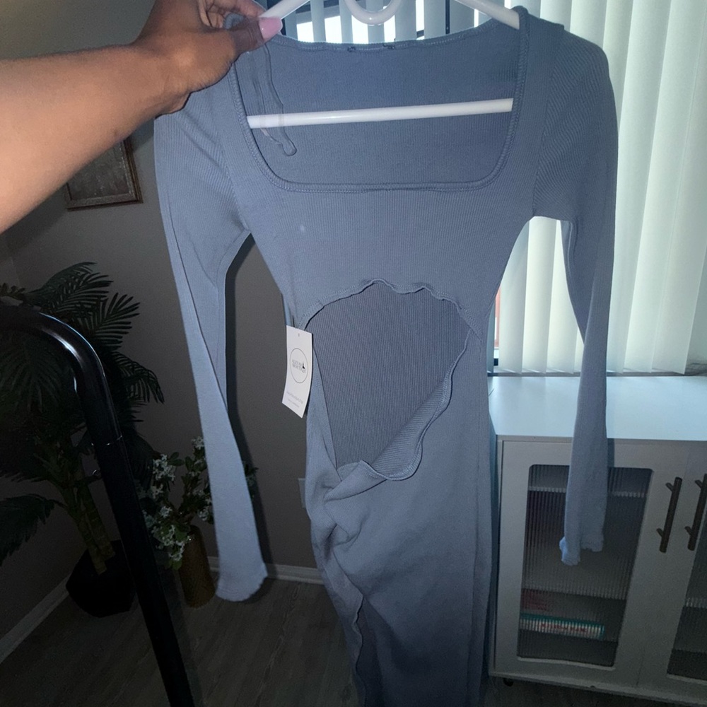 Fashion Nova Blue Asymmetrical Cut-Out Dress